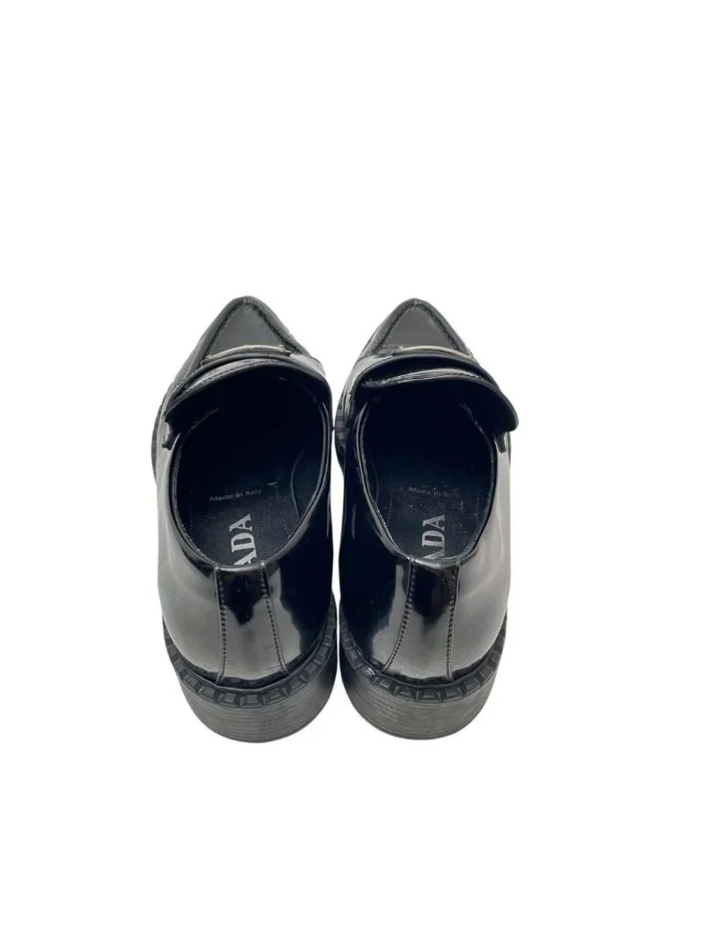 Prada Leather Triangle Plate Logo Loafers Black